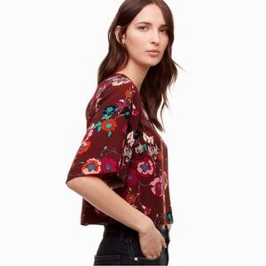 Aritzia Wilfred Cambria Floral Maroon Blouse Top Workwear Office Church Size XXS